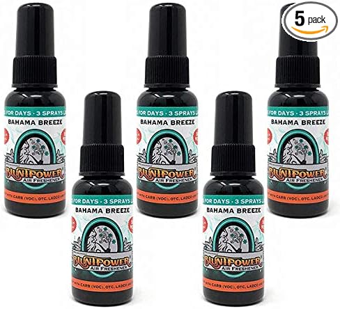 BluntPower (Bahama Breeze 5 Pack) Concentrated Air Freshener - Premium Oil Based Air Freshener Spray For Home and Car - Long-Lasting Bathroom Spray Car Freshener &amp Odor Eliminator Spray