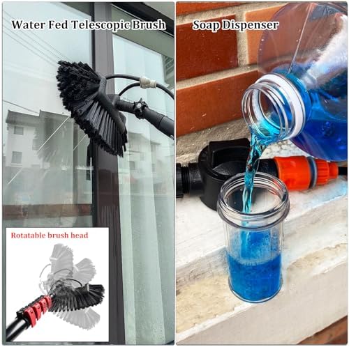 Glass Cleaning Brush Home Water Fed Telescopic Pole Kit Solar Panel Brush Rotating for Photovoltaic Panel7.2M Window Cleaning Telescopic Pole with Water Fed Extendable Brush Ideal for Clean
