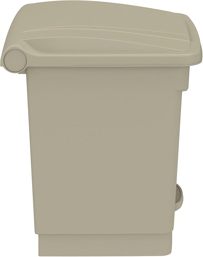 Safco Step-On Indoor Plastic Trash Can Hands-Free Disposal 8 Gallon Tan