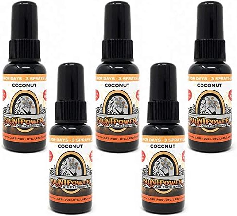 BluntPower (Coconut Vanilla 5 Pack) Concentrated Air Freshener - Premium Oil Based Air Freshener Spray For Home and Car - Long-Lasting Bathroom Spray Car Freshener &amp Odor Eliminator Spray