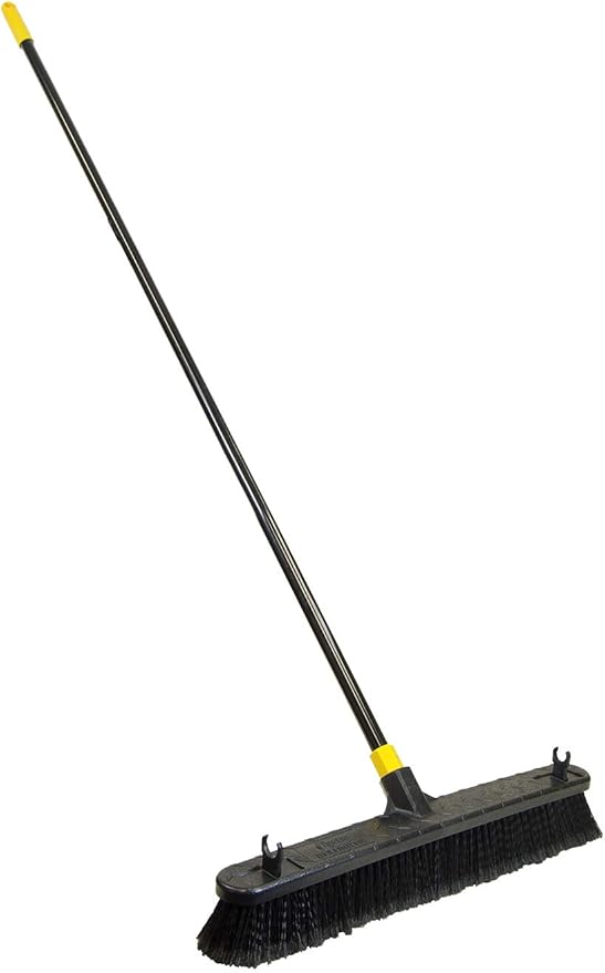 Quickie Cleaning Bulldozer 24-Inch Push Broom 60-Inch Steel Handle Smooth Surface Bristles with Scraper for Stuck on Mess Indoor/Outdoor Floors in Home/Garage/Basement/Driveway Use