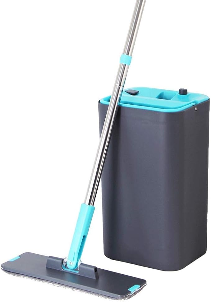 Flat Floor Mop and Bucket Set for Home Cleaning System with Stainless-Steel Handle/Washable Microfiber Pads