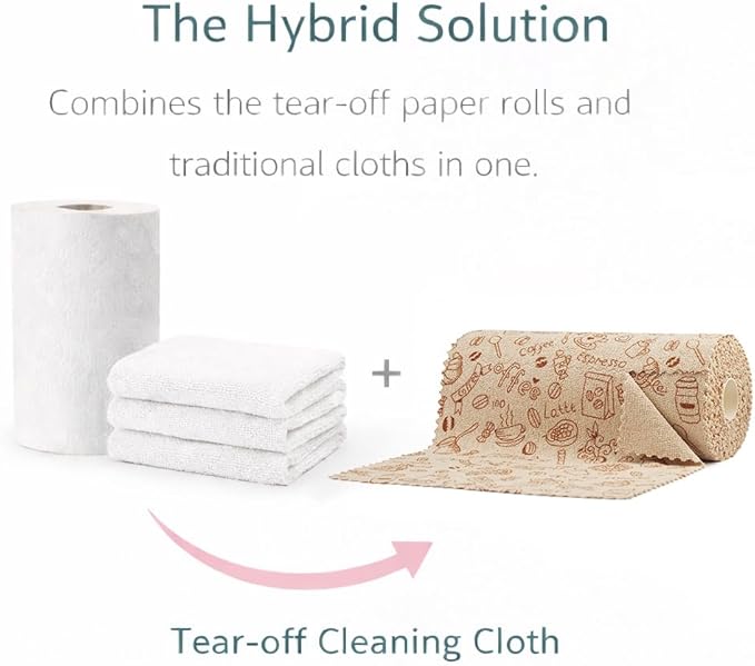 Microfiber Cleaning Cloth Roll 50-Count Reusable Durable Absorbent Lint-Free Non-Scratch Towels Dish Rags for Kitchen &amp Home Studio Multi-Purpose Food Pattern 12x12 in