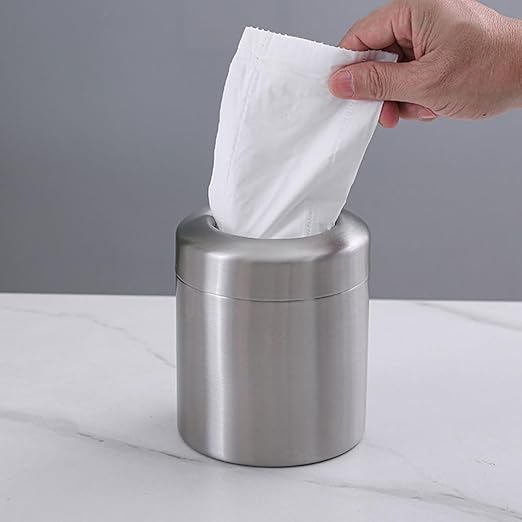 Small Trash Can 1.5l Mini Garbage Bin 304 Stainless Steel Round Bathroom Office Desk Countertop Wastebasket Without Lid