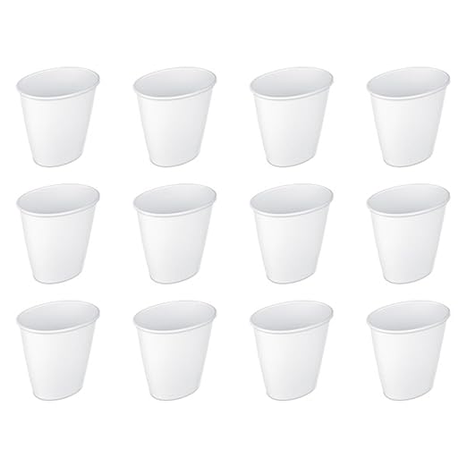 Sterilite 1.5 Gallon Oval Vanity Wastebasket Small Open Top Trash Can for the Bathroom Bedroom Dorm Room or Office Plastic White 12-Pack