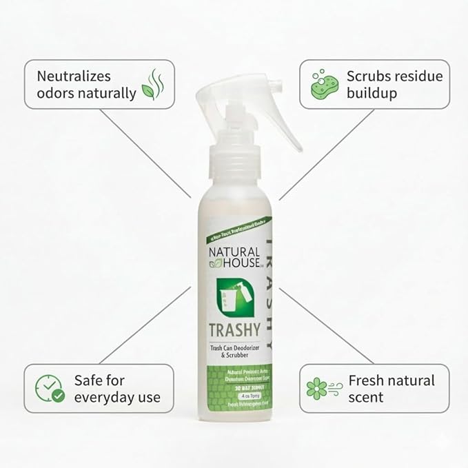Natural House Trashy - Probiotic Trash Can Deodorizer Spray - Plant-Based Odor Remover - Non-Toxic - Botanical Scent - 128 oz