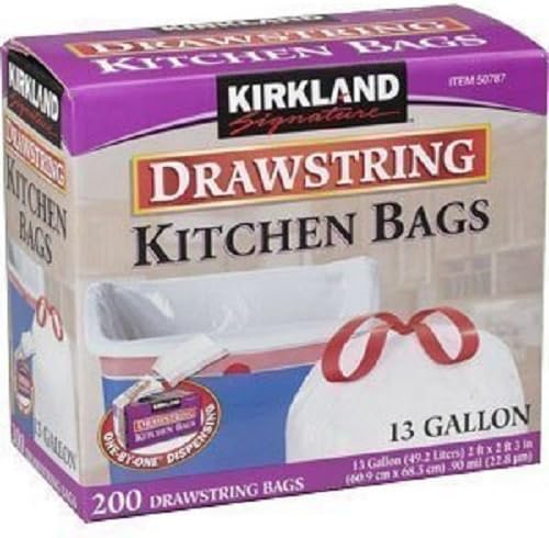 Kirkland Signature Drawstring Kitchen Trash Bags - 13 Gallon 200 Count