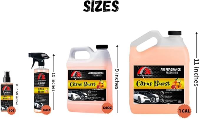 Car Air Freshener Concentrate 128 fl oz Professional Automotive Interior Fragrance Ready to Use Liquid Multiple Scents (Citrus)