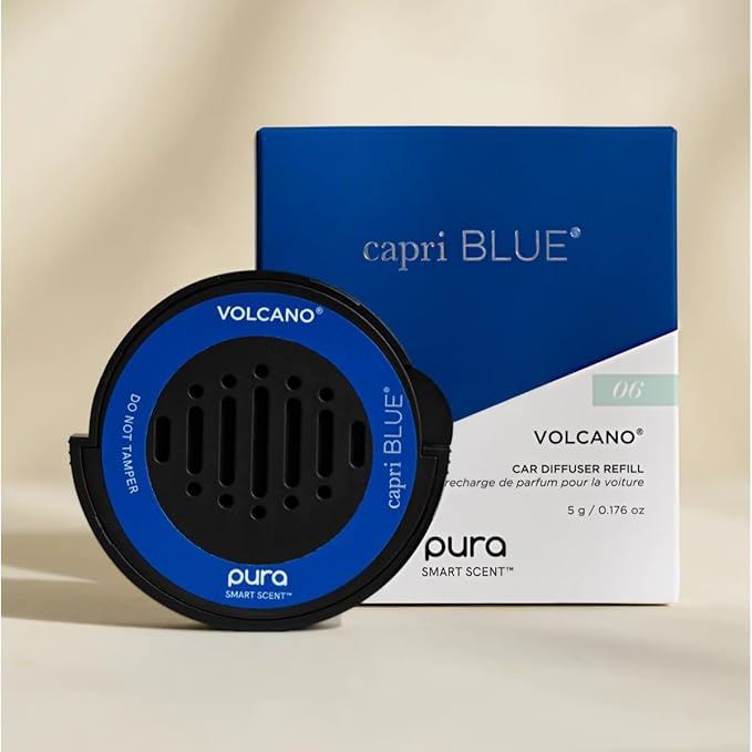 Capri Blue Pura Car Diffuser Refills - Includes 2 Car Air Freshener Pura Scent Diffusers - Long Lasting Air Freshener - Refills Only - Notes of Sugared Citrus &amp Tropical Fruits (Volcano 2 Pack)