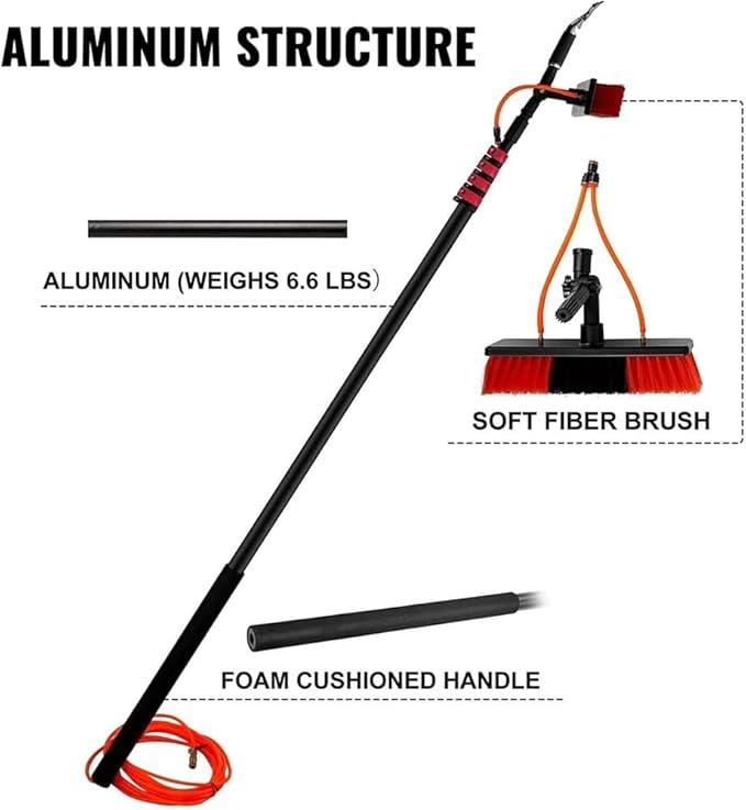 Window Cleaning Pole Photovoltaic Panel Cleaning Tool Water Fed Pole Kit Outdoor Window Glass Solar Panel Spray Washer Washing Equipment(9m/30FT)