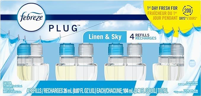 Generic Febreze Odor-Fighting Fade Defy PLUG Air Freshener - 87 fl. oz. 4 Oil Refills (Linen &amp Sky)