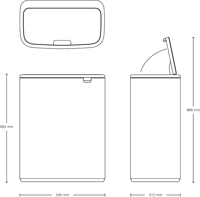 Brabantia Bo Touch Top Kitchen Trash Can with Dual Compartments | Platinum | 2 x 8 Gal Inner Buckets | Soft-Close Garbage Can Light Touch Opening Stay-Open Lid | Fits Against Wall | + Trash Bags