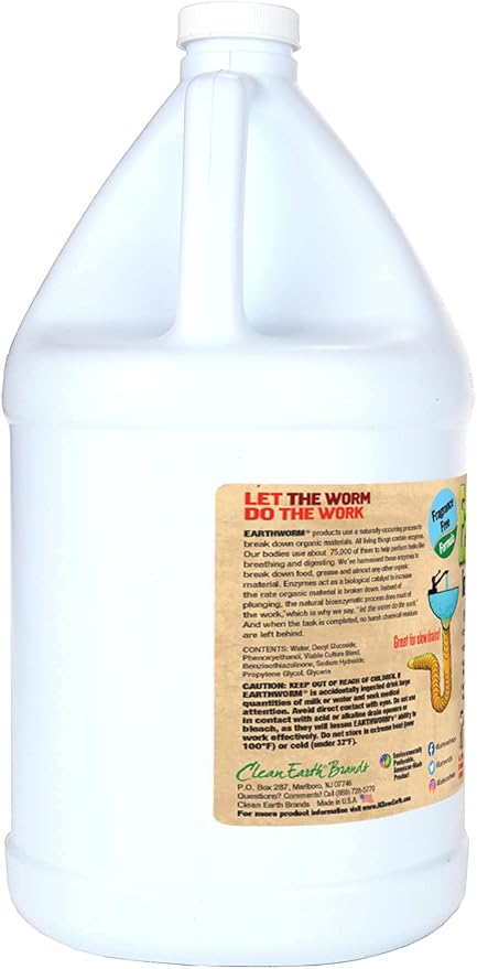 Earthworm Fragrance Free Drain Cleaner - Drain Opener - Natural Enzymes Environmentally Responsible Safer for Pets and Kids - 1 Gallon
