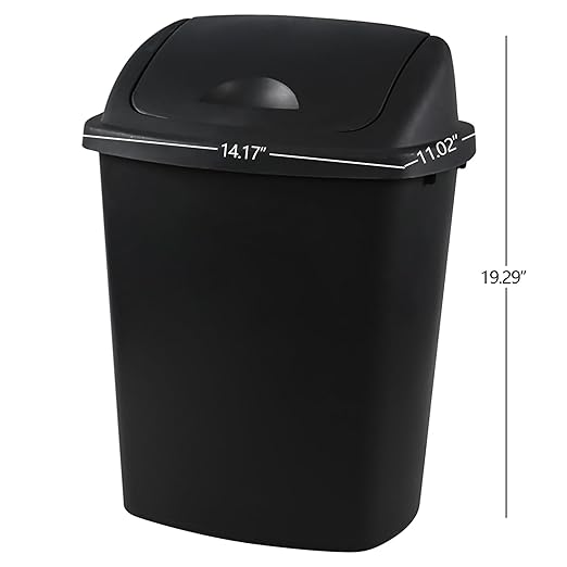 Plastic Trash Can Rectangular Commercial Office Wastebasket 7 Gallon (Pack of 4) Black