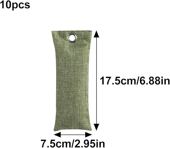 10PCS Activated Bamboo Charcoal Air Purifying Bag Air Freshener Bag Moisture Absorber for Refrigerator Home Car Green