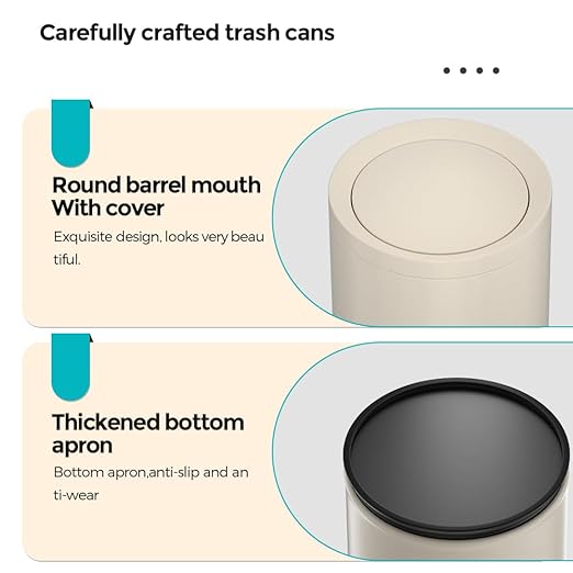 2.3 Gallon/9L White Round Trash Can with Swing Lid Metal Garbage CanModernElegant Waste Basketfor Bathroom BedroomLiving RoomOfficeRVHome(9L-White)