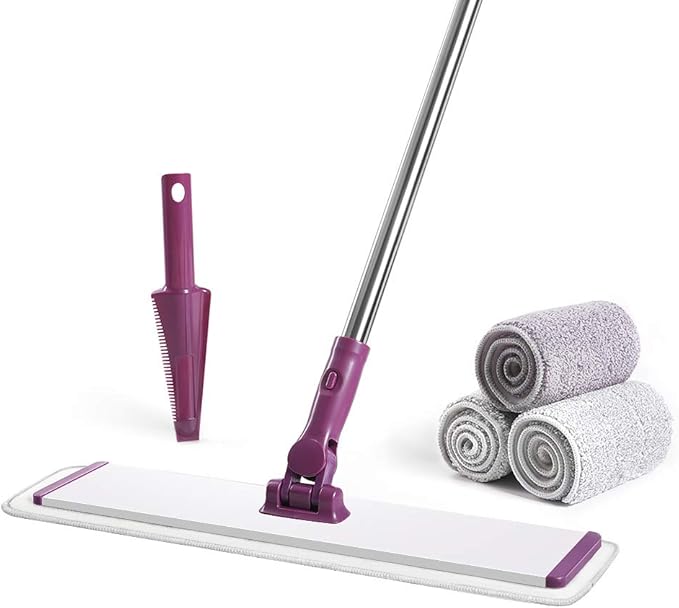 CQT Commercial Flat Microfiber Floor Mop Cleaning System 18 Inch Wet Dry and Dust Hardwood with 4 Washable Pads Cleaner for Laminate Tile Stainless Steel Handle and Extension (PT13-WET)