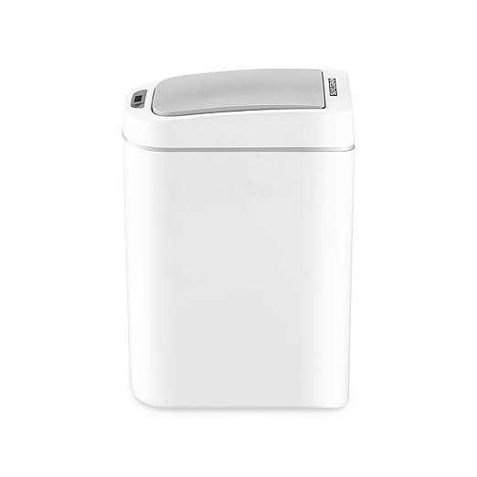 Automatic Motion Sensor Bathroom with Covered Trash Can One Smart Plastic Trash Cans Suitable for Bathrooms Offices Bedrooms Living Rooms (White-2 Pack)