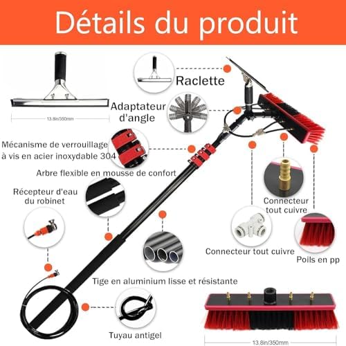 Glass Cleaning Brush Home Water Fed Telescopic Pole Kit Solar Panel Brush Rotating for Photovoltaic PanelTelescopic Window Cleaning Brush 9m/30FT Extendable Equipment with Squeegee for Clea