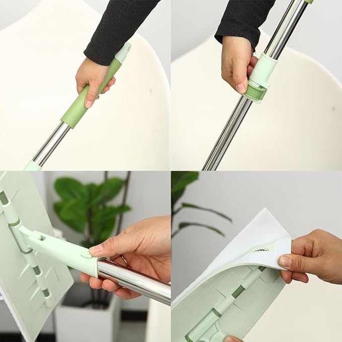 Magic Sponge Eraser Mop 60 Adjustable Mop Handle with Flexible 13 Flat Head with Microfiber Pad and Magic Sponge Eraser Pads
