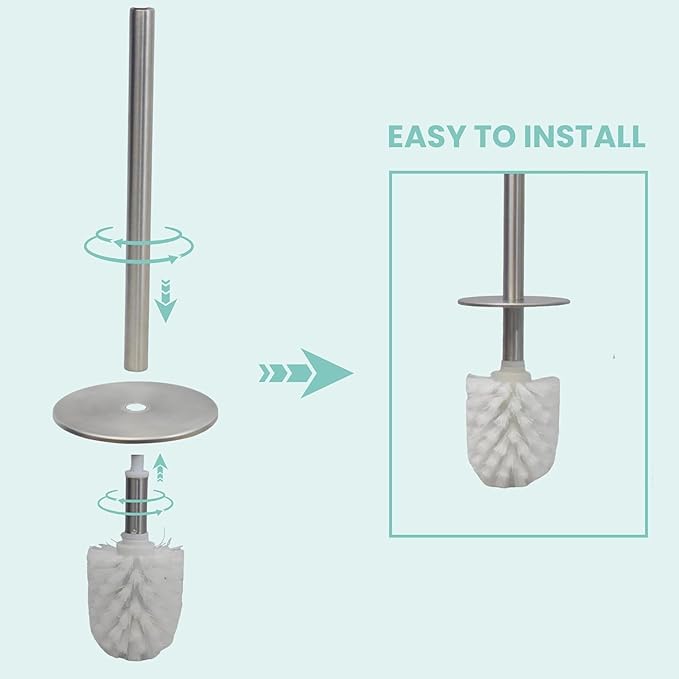 Escenzy Turquoise Green Toilet Brush and Holder Set Mosaic Glass | Non-Rustic Stainless Steel | Practical &amp Decorative Toilet Bowl Brush and Holder | Luxury Green Bathroom Accessories