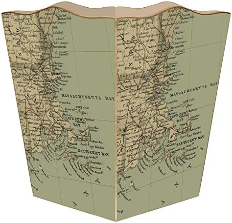 Marye-Kelley- Cape Cod &amp Surrounding Area Antinque Map Wastepaper Basket Decoupage Wood Decorative Wastebasket for Kitchen Bathroom Bedroom Living Room Handmade Made in The USA