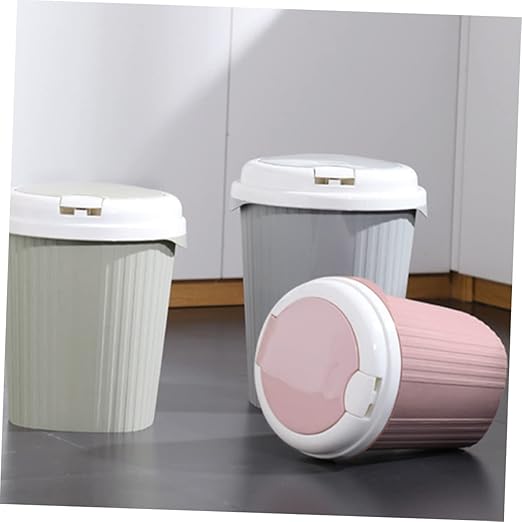 Waste Basket Push-Type Trash Can Compact Wastebasket Non-Slip Base Industrial Look