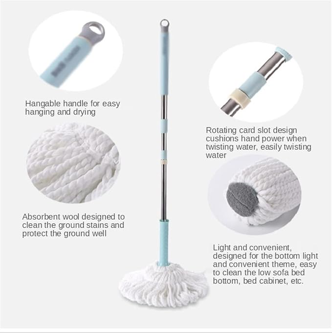 Mop Wash Floor Lazy Kitchen Wring Spin Home Help Self Wet Hand Free Window Cleaner Round