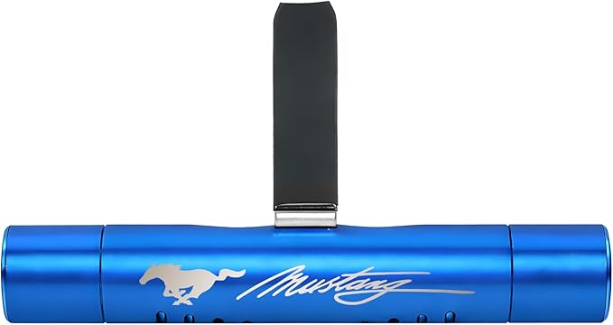 iPick Image for Ford Mustang Script Blue Aluminum Car Vent Air Freshener Clip with adjustable window and 10 Refill Sticks - Official Licensed