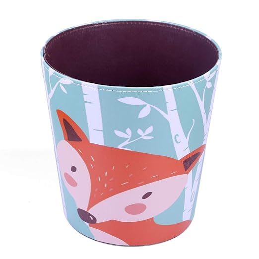 10L/2.64 Gallon Trash Can Decorative Waste Basket PU Leather Waste Paper Basket Waterproof Garbage Can for Bathroom Bedroom Office Kitchen and Living Room - Fox-1