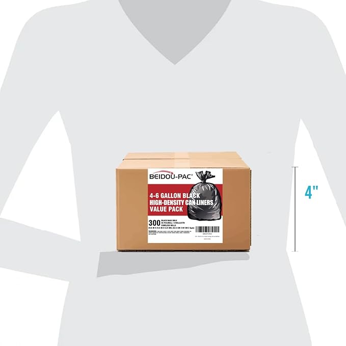 4-6 Gallon Trash Bags 300 Count Black Garbage bags Multi-purpose Trash Can Bin Liners for Bathroom Office Industrial Commercial Janitorial Municipal Recycling