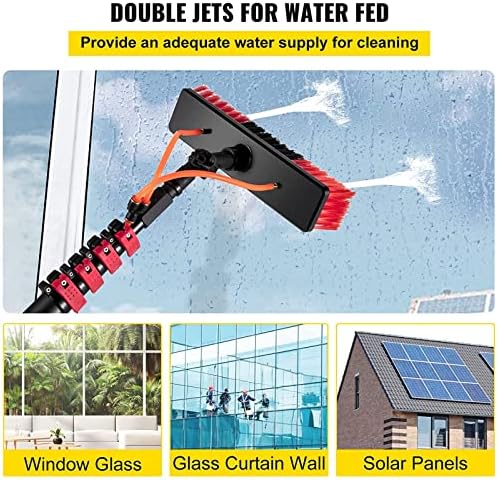 Glass Cleaning Brush Home Water Fed Telescopic Pole Kit Solar Panel Brush Rotating for Photovoltaic Panel12FT - 36FT Outdoor Window Cleaning Pole Water Fed Telescopic Brush Water Fed Pole