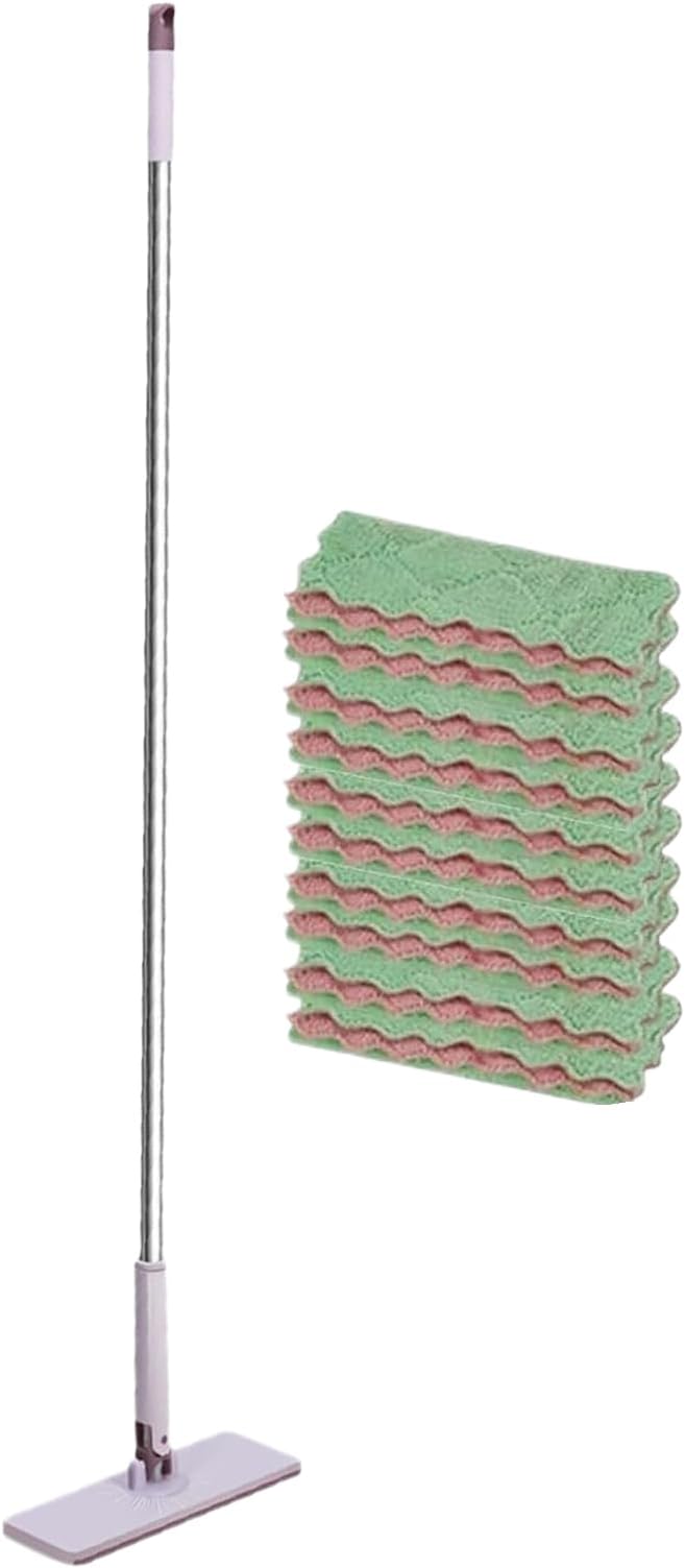 Flat Mop Cleaner – Long Handle Automatic Clamp Durable Cleaning Tool Washable Microfiber Pads Lightweight Ergonomic Design Easy Water Rinse | Mop System Crafted with Efficient Floor Cleaning