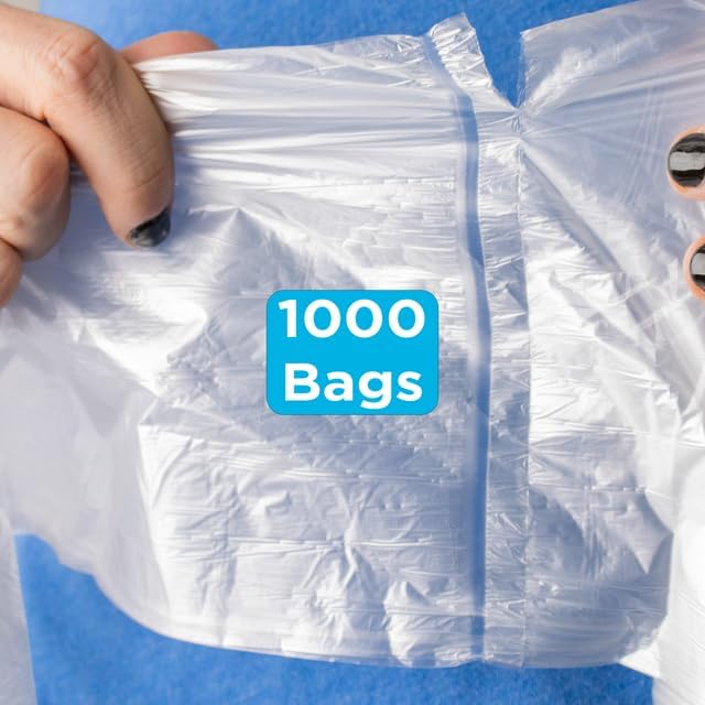 16 Gallon Trash Bags - 8 micron 1000 Per Case 24 x 33 20 Rolls of 50 High Density Clear Trash Can Liners Ideal for Small Wastebaskets in Office and Bathroom Use