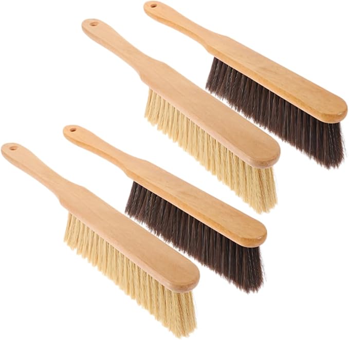 4pcs Hand Broom Brush with Extended Wooden Handle Soft Cleaning Brushes for Efficient Dust Hair Removal Furniture Beds Sofas and Crevices