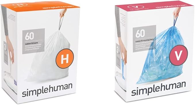 simplehuman Custom Fit Liners &amp Recycling Bags 30-35L &amp 16-18L 60 Count per Pack 3 Packs (360 Count) Blue