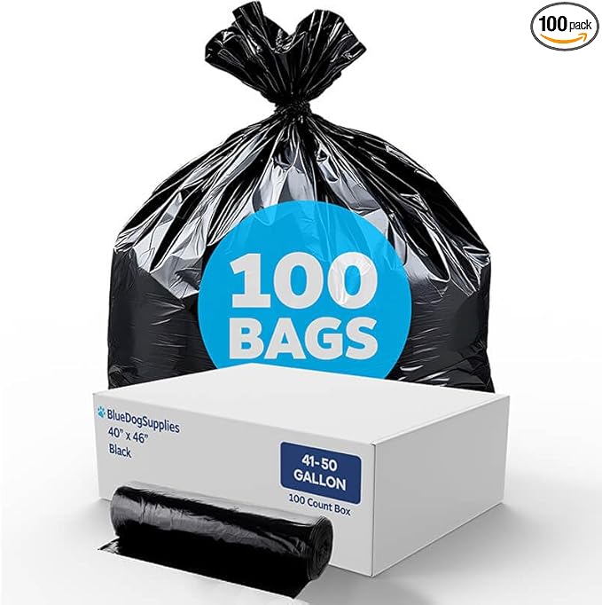 45 Gallon Extra Heavy-Duty Black Trash Bags 1.2 Mil | 40 x 46 Garbage Can Liners 100 Bulk Count