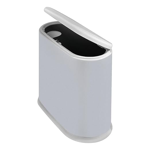 Narrow Garbage Can Trash Can with Lid Small Press Type Wastebasket Garbage Container Bin for Craft Room Toilet Home Entryway Grey