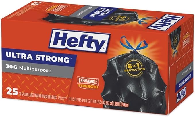 Hefty Ultra Flex 30 Gal. Large Trash Bags with Drawstring 25 ct (Pack of 6)