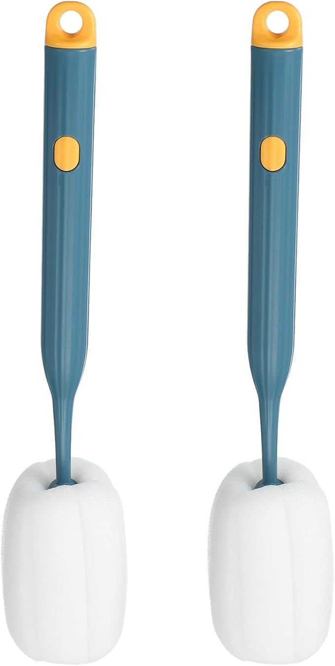 2 Pcs 10.7 Inch Bottle Cleaner Brush Soft Spon Plastic Handle Dark Blue