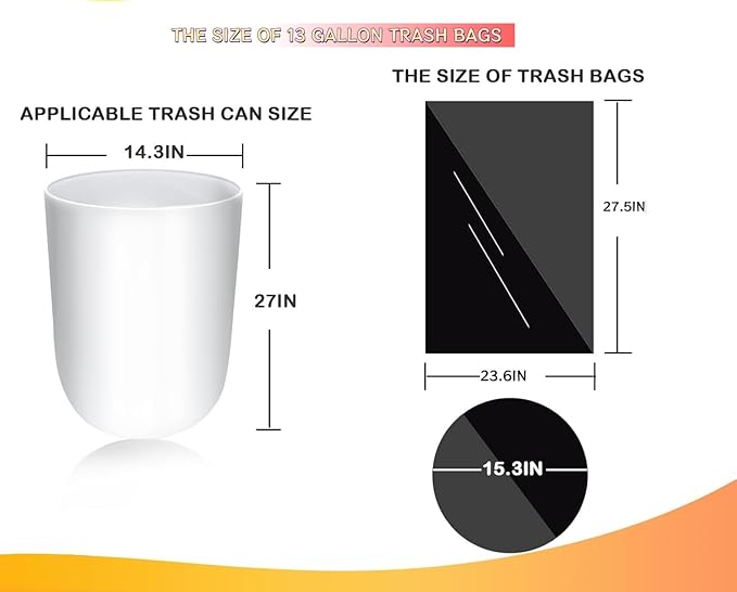 13Gallon multipurpose trash bags Drawstring Design Extra Durable and Unscented Garbage Bags1 mil Count for Home Bathroom Office Outdoor Camping140 Count.