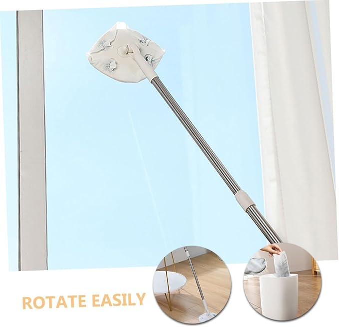 Rotating Dust Mop for Hardwood Floors with Handle No-wash Triangular Dry Mop Cloth Household Floor Sweeper with Facial Tissue Attachment Easy Dust Removal for Home Cleaning