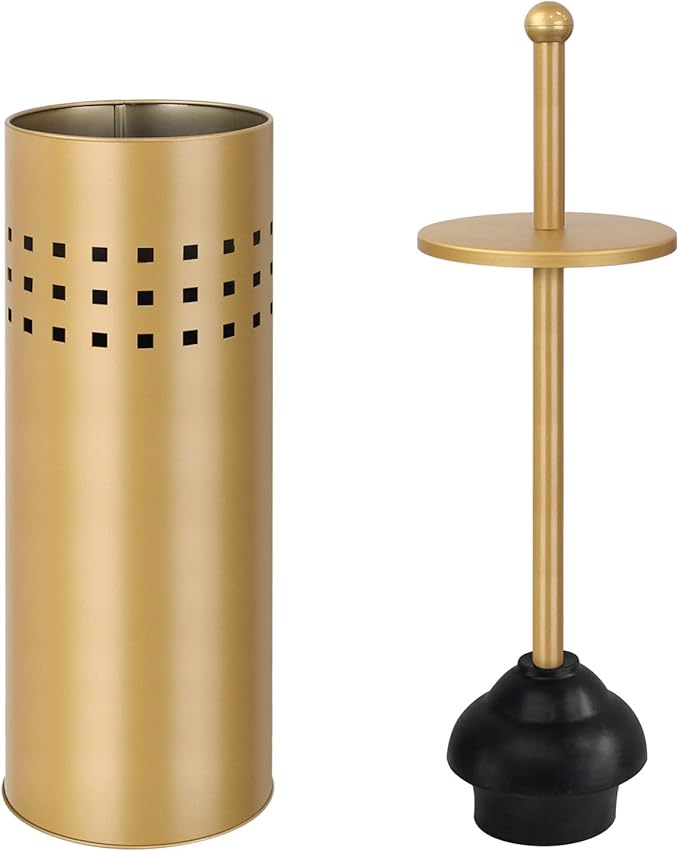 Blue Donuts Toilet Plunger with Holder for Bathroom Multi Drain Suitable Also for Bathtubs Quick Dry Gold