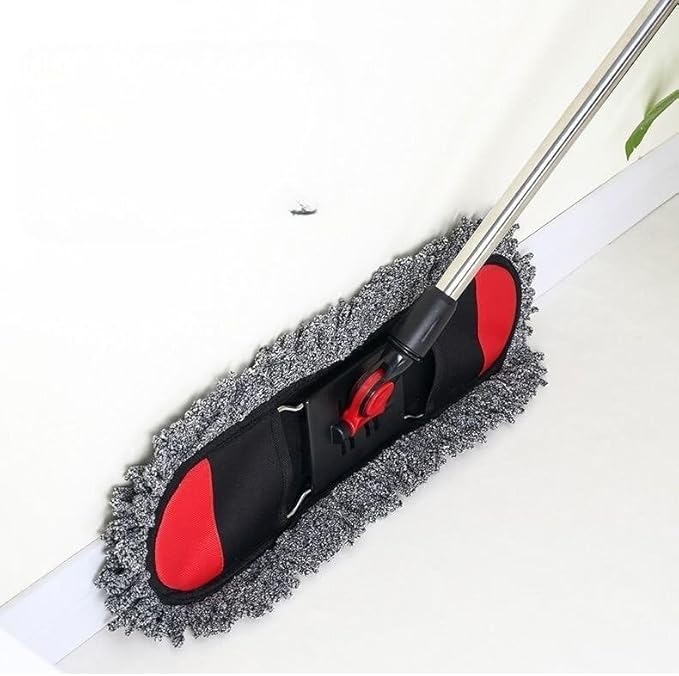 Folding dust mop Large Household and Hotel Thickened Cotton Thread Floor mop 24-inch Black and red +1 Head (Total 2 Heads)