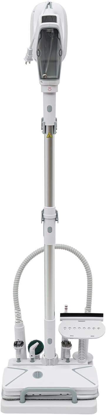 Steam Mop Cleaner 1300W Electric Steam Mop with Cord Wrap Box and Clean Kit 2 Steam Levels Adjustable Handheld Steam Cleaner for Living Room Kitchen Bedroom White+Silver 120V 140°C