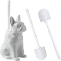 2026 Ceramic Dog Toilet Brush Holder Set French Bulldog Design with 2PCS Durable Plastic Brush Modern Bathroom Accessories (White)