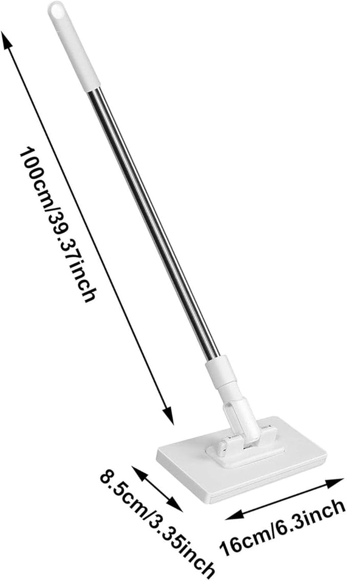 Snap Fit Grip Mini Mop Zero Touch Mini Mop Retractable Gap Dust Cleaner Flat Mops with Locking Head &amp Sweeping Cloths 100cm Long Handle Mopping Sweeper Stick for Multi Cleaning (White)