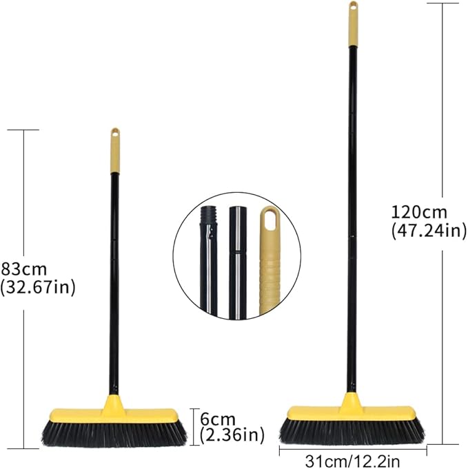 Push Broom with Long Handle Floor Brush 51.6 inch Soft Bristle Broom 12.2 Wide for Cleaning Bathroom Kitchen Patio Garage Deck Tile
