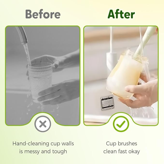 5-in-1 Bottle Cleaning Brush Set Multifunctional Household Cleaning Kit with Long Flexible Scrubberfor Narrow Mugs Stainless Steel Cups Baby Bottles and Tumbler (Green+White 2 pcs)