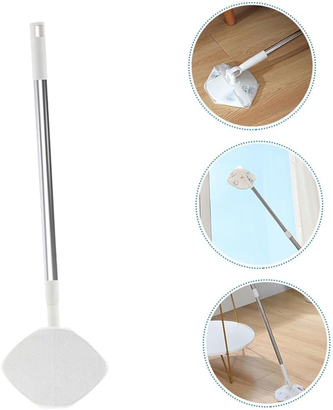 Rotating Dust Mop and Reusable Floor Sweeper with Long Handle Triangle Microfiber Mop Cloth and Dry Towel Pack Electrostatic Cleaning for Home Floor Dust Removal